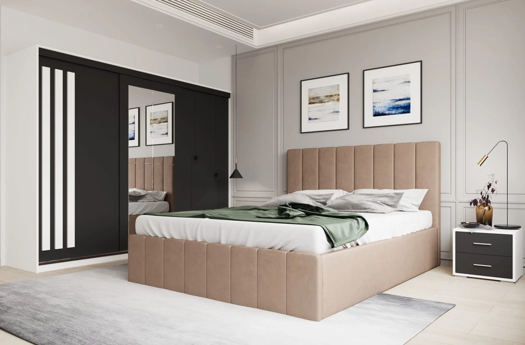 Set dormitor Prado Bej cu dulap Paris Alb/Gri