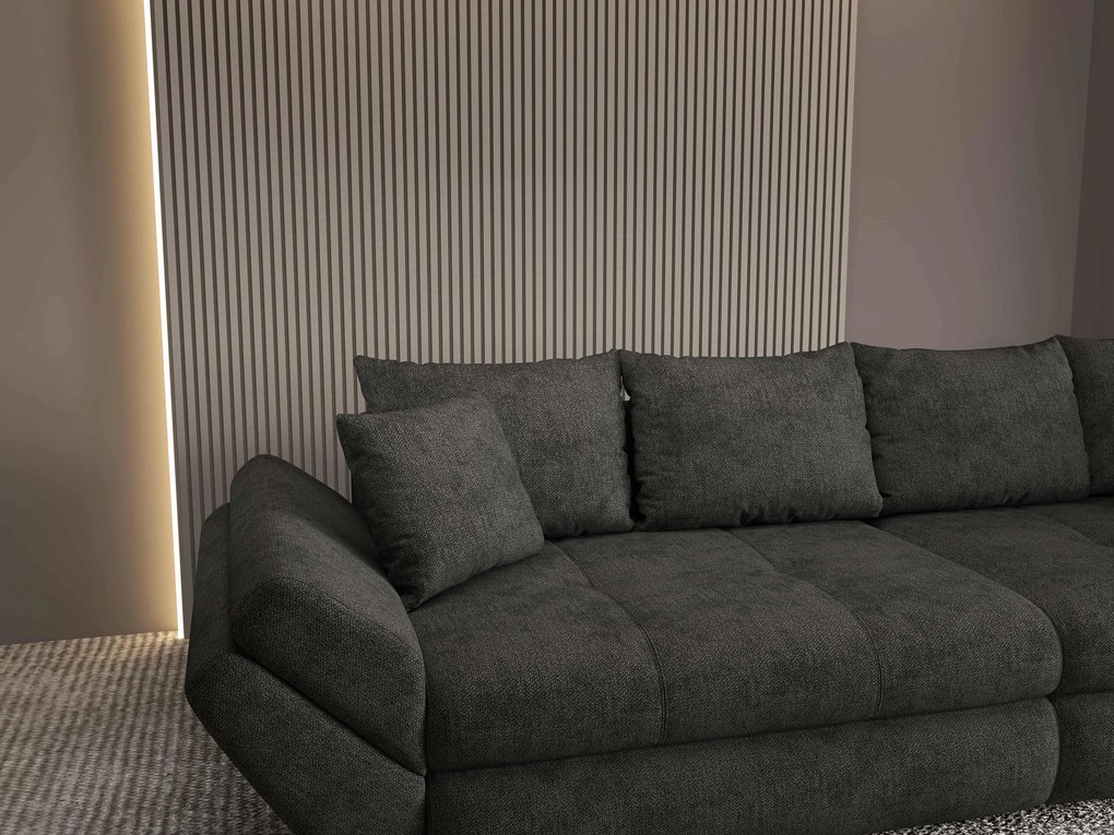 Canapea extensibilă dumonde cu ladă de depozitare si sezut confortabil din spuma high-density, Loana Enjoy Negru 300x100 cm