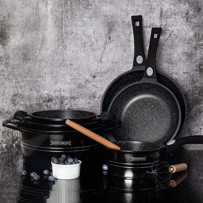 Mixer planetar Royalty Line RL-ES2014M Negru, 17 piese, Placare cu marmura, Inductie, Negru