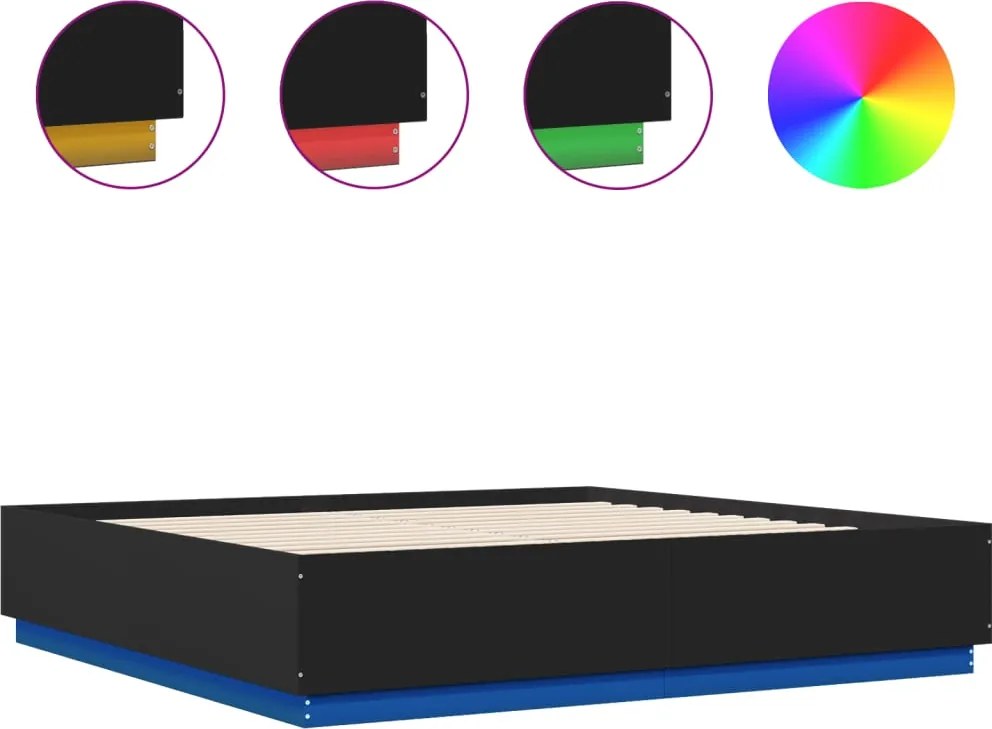vidaXL Cadru de pat cu lumini LED, negru, 200x200 cm, lemn prelucrat