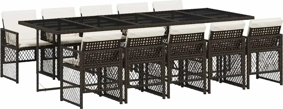 vidaXL Set mobilier de grădină cu perne, 11 piese, maro, poliratan