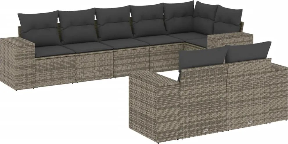 vidaXL Set canapele de grădină cu perne, 8 piese, gri, poliratan