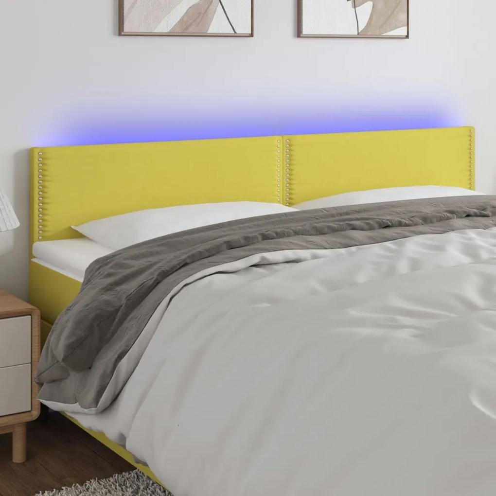 3121485 vidaXL Tăblie de pat cu LED, verde, 160x5x78/88 cm, textil
