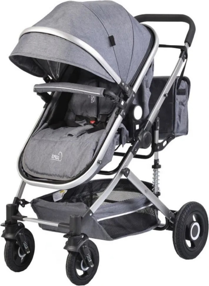Carucior nou nascuti 2 in 1 NOVOKIDS™ Ciarra Silver PRO , Cu geanta bebe, Cadru Aluminiu , Amortizoare, Roti din cauciuc plin AVE, Landou, Modul