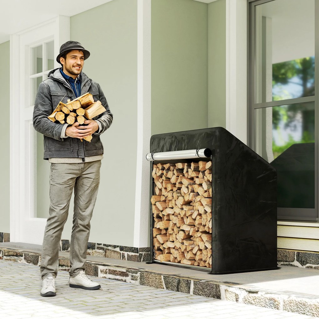 Outsunny Suport de Lemne de Exterior din Oțel cu Acoperire Impermeabilă 100x60x110 cm | Aosom Romania