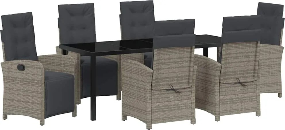 vidaXL Set de masă pentru grădină cu pernă 7 pcs Gri poliratan