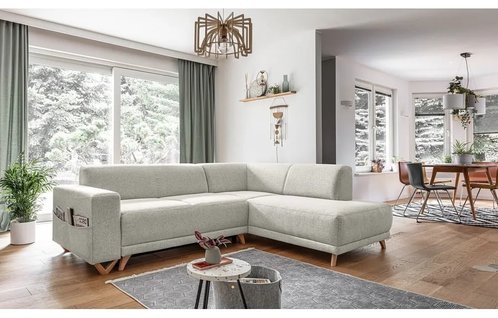 Colțar bej extensibil/cu spațiu de depozitare (cu colț pe partea dreaptă/în formă de ”L”) Classy Sophie – Miuform