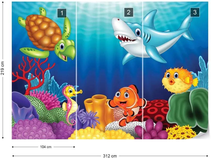 Fototapet GLIX - Cartoon Sea Creatures + adeziv GRATUIT Tapet nețesute  - 312x219 cm