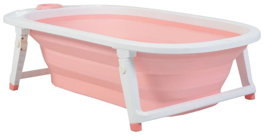 Cadita pliabila cu stender pentru bebelusi si copii NOVOKIDS™ Folding Bath Tub, baita bebe, ergonomica, 81x45x22 cm, supapa scurgere, Roz