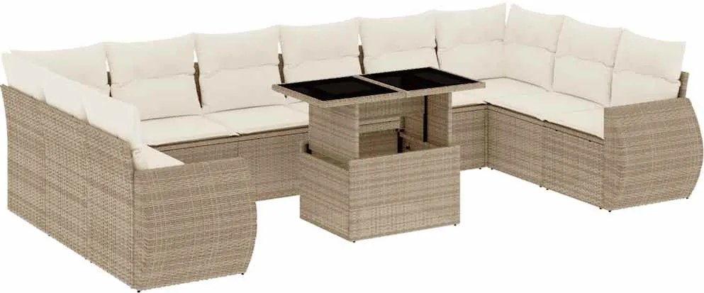 vidaXL Set canapele de grădină cu perne, 11 piese, bej, poliratan