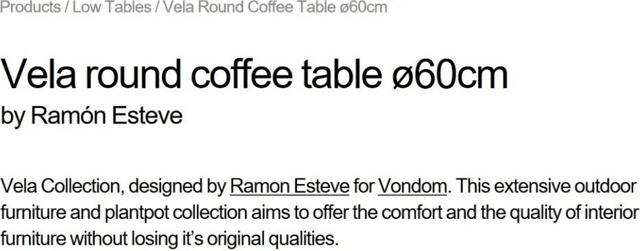 Masuta cafea de exterior / interior design ultra-modern premium D-60cm VELA