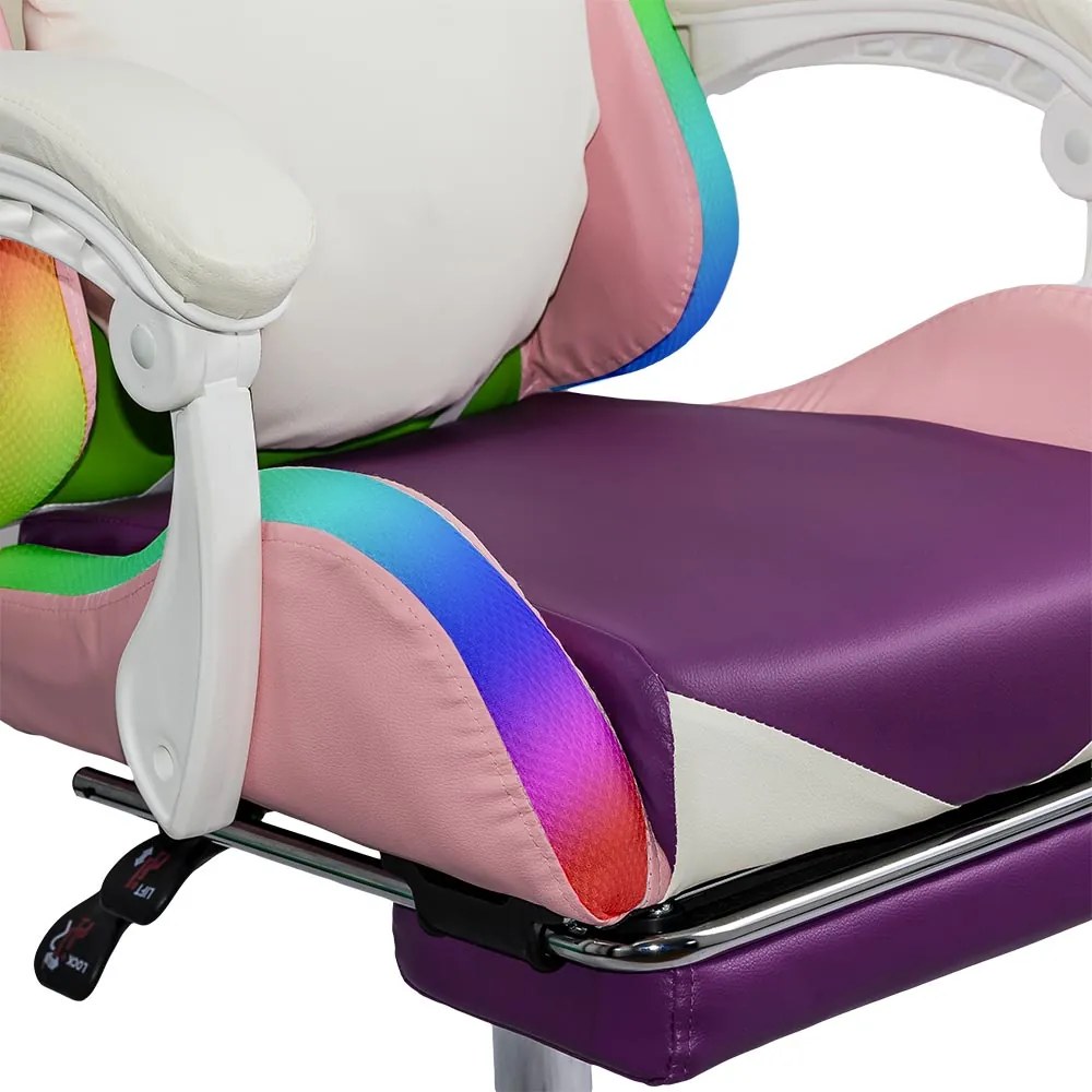 Scaun gaming pentru copii roz/mov din piele sintetică cu lumini RGB OFF 298