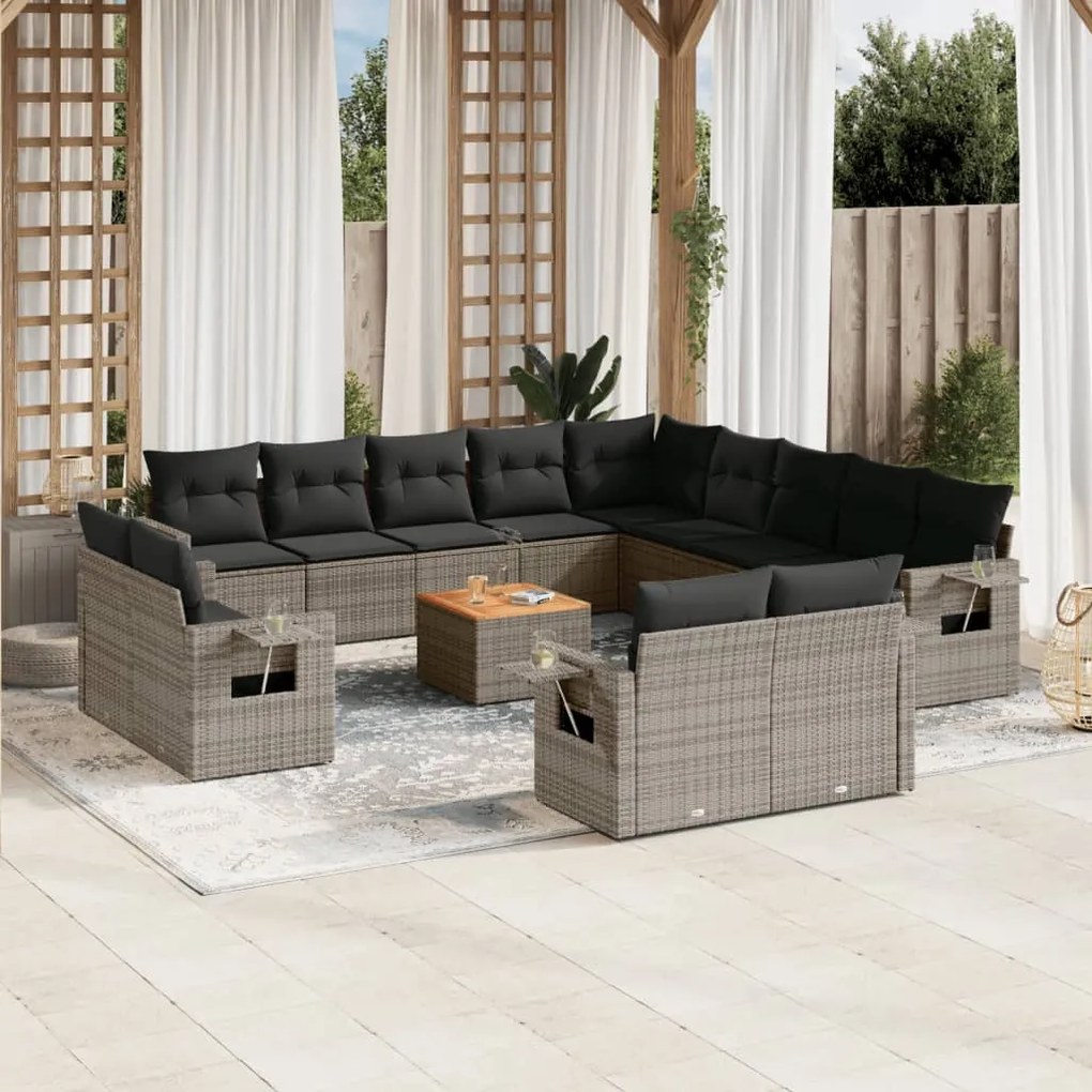 vidaXL Set mobilier de grădină cu perne, 14 piese, gri, poliratan
