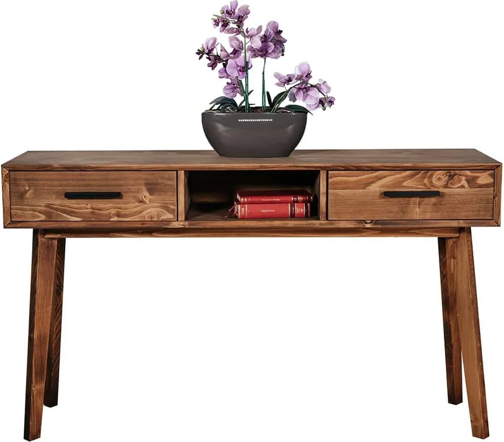 Consolă lemn masiv Timeless 2 Sertare 1 Nișă Whisky, 138 × 38 × 80 cm