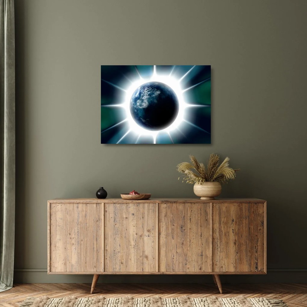 Tablou pe sticlă cu planeta iluminată (70x50 cm)