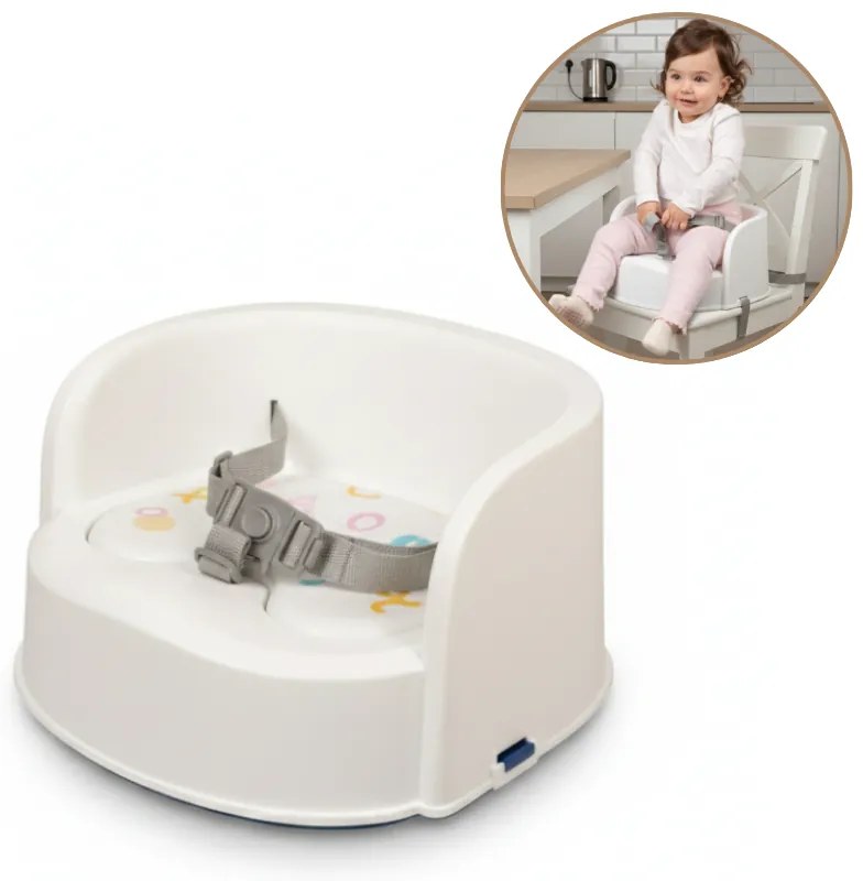 Scaun inaltator de masa portabil pentru copii tip booster Kidizi EasySeat alb, model convertibil in taburet de joaca