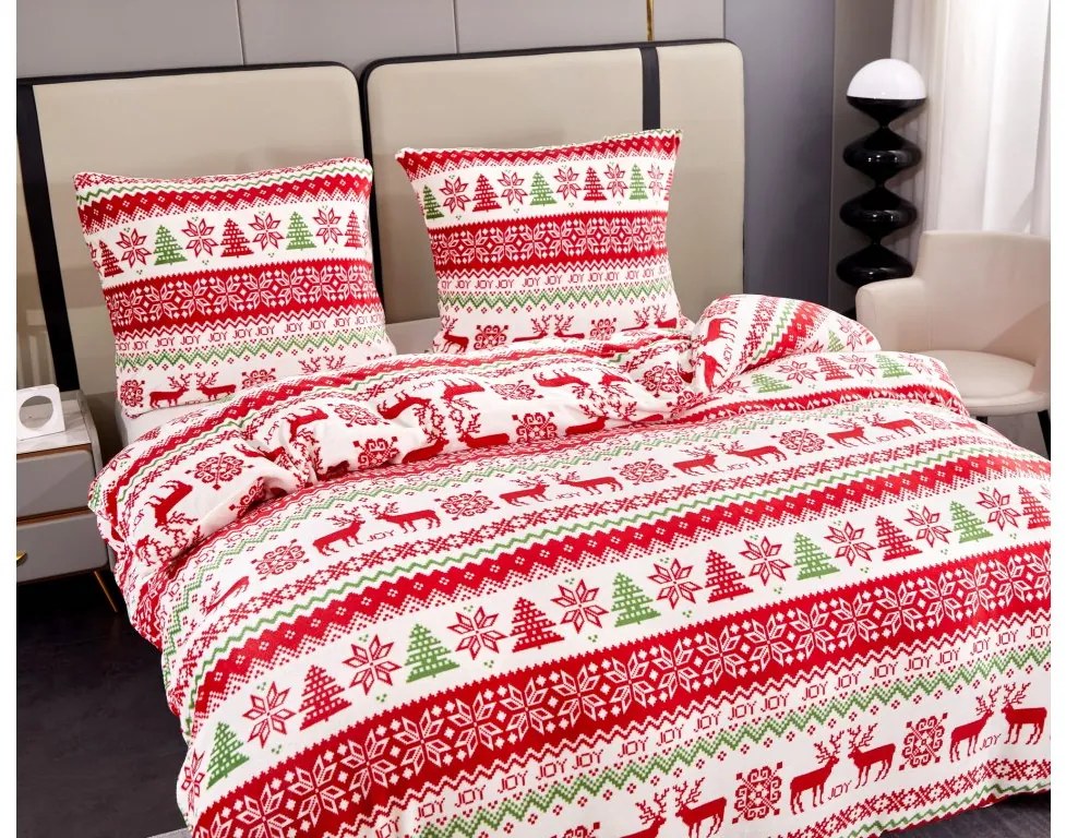 2x lenjerie de pat din microplus CHRISTMAS JOY alb + cearsaf din microplus SOFT 180x200 cm alb