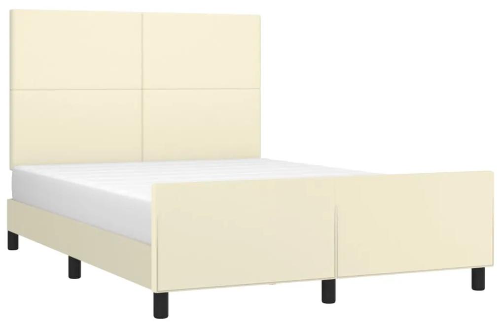 Cadru de pat cu tablie, crem, 140x200 cm, piele ecologica Crem, 140 x 200 cm, Design simplu