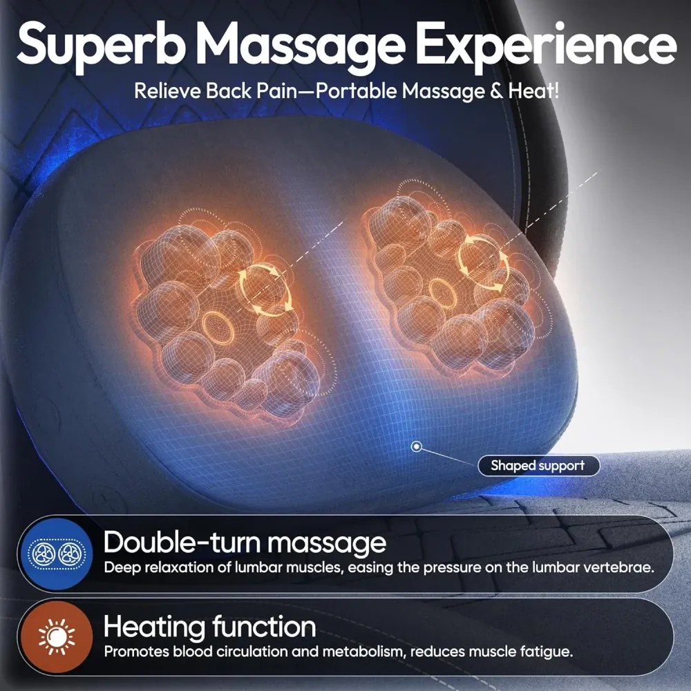 DOWINX Scaun gaming, ergonomic, Incalzire si Masaj cu Role in perna lombara, Șezut cu Arcuri Metalice și Spumă, rabatabil 90°-135°, Suport picioare, rezistent 150 kg, material textil, Albastru