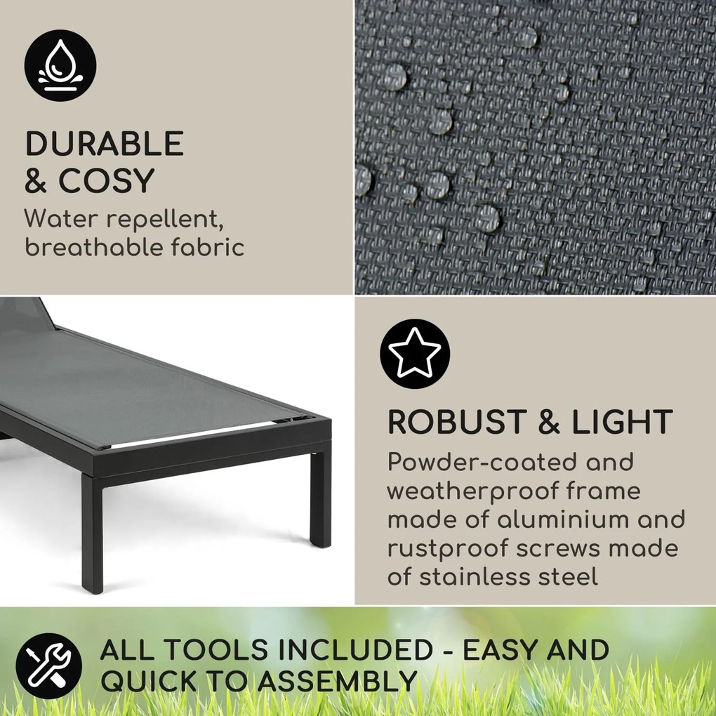 Lucca Lounger, șezlong de grădină, aluminiu, 4 nivele