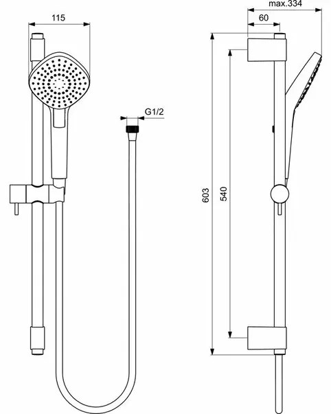 Set de dus Ideal Standard IdealRain EvoJet Diamond cu para dus 115 mm, bara 600 mm