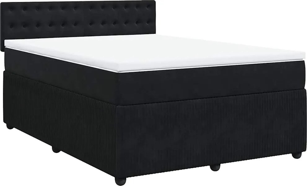 vidaXL Pat box spring cu saltea, negru, 140x190 cm, catifea