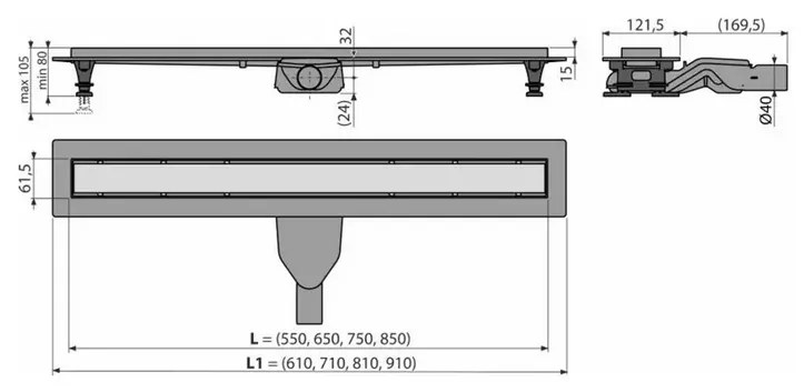 Set rigola cu capac Optimal 55 cm Alcadrain faiantabil  APZ2012-OPTION6