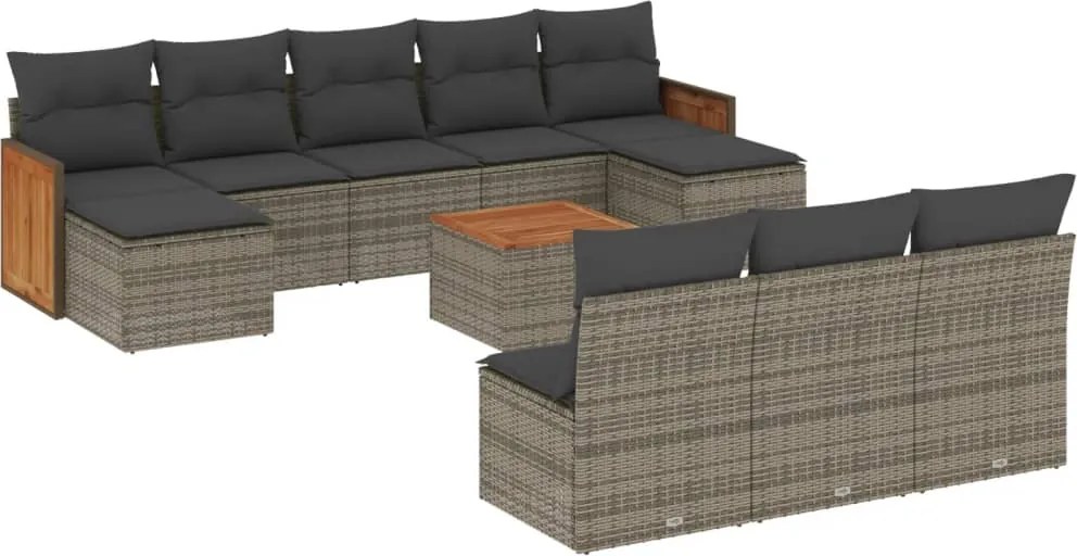vidaXL Set canapele de grădină cu perne, 11 piese, gri, poliratan