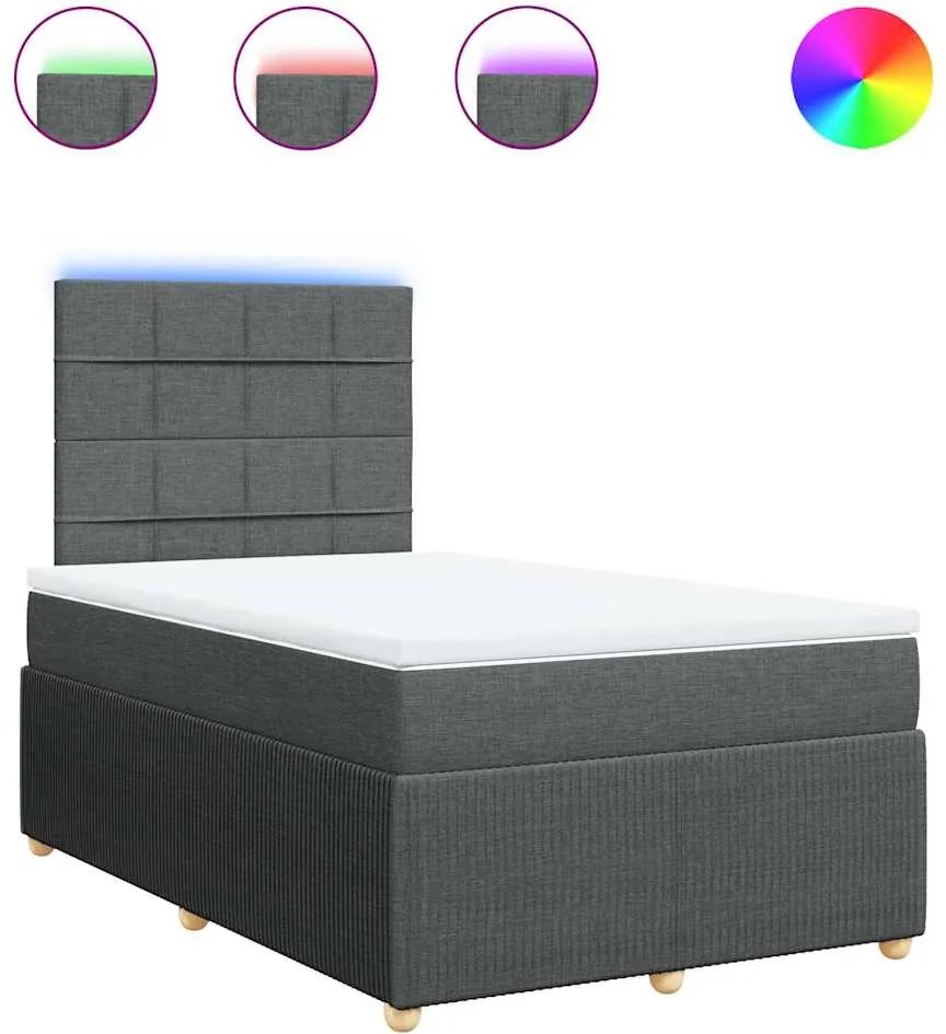 vidaXL Pat box spring cu saltea, gri închis, 120x190 cm, textil