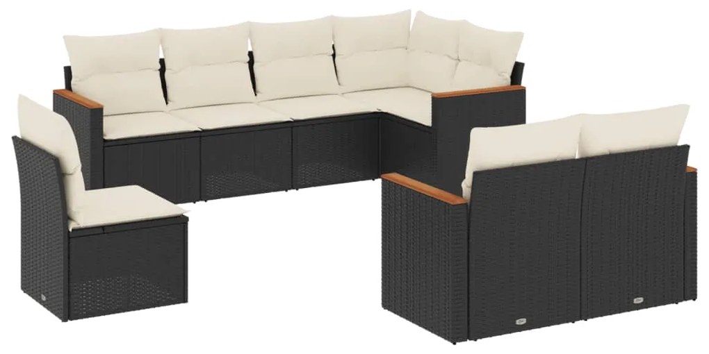 3258563 vidaXL Set mobilier de grădină cu perne, 8 piese, negru, poliratan