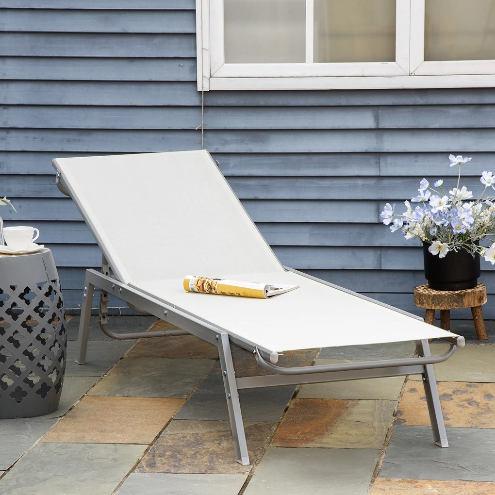 Outsunny Şezlong de Gradina Relaxliege cu Spătar Reglabil în 5 Trepte din Metal Crem 170 x 58 x 97 cm | Aosom Romania
