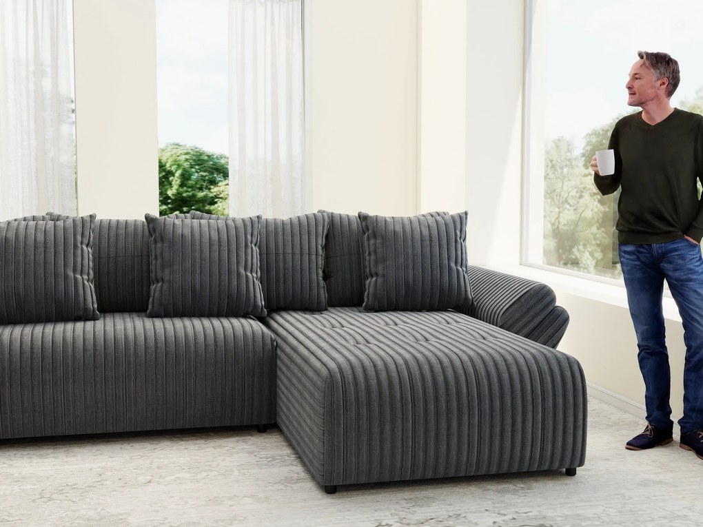 Colțar extensibil dumonde cu ladă de depozitare si sezut confortabil din spuma high-density, Berlin U Ambience Grey 380x180 cm