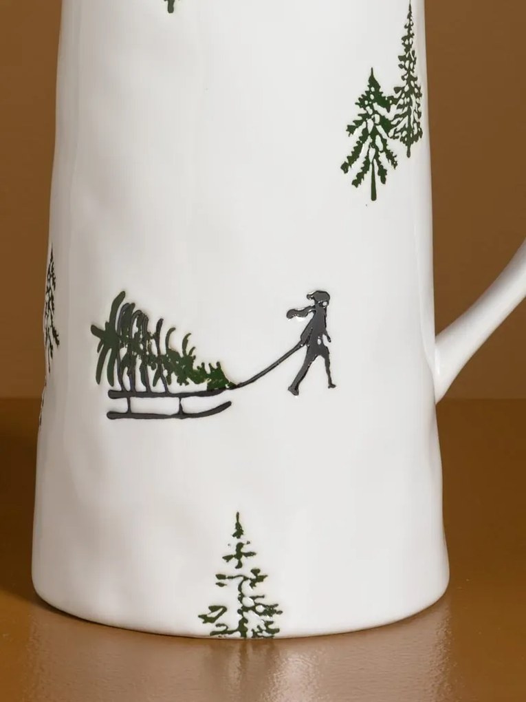 Carafă din ceramică albă cu motive de iarnă pictate manual, 24,5 × 20 × 13 cm, „Slalom"
