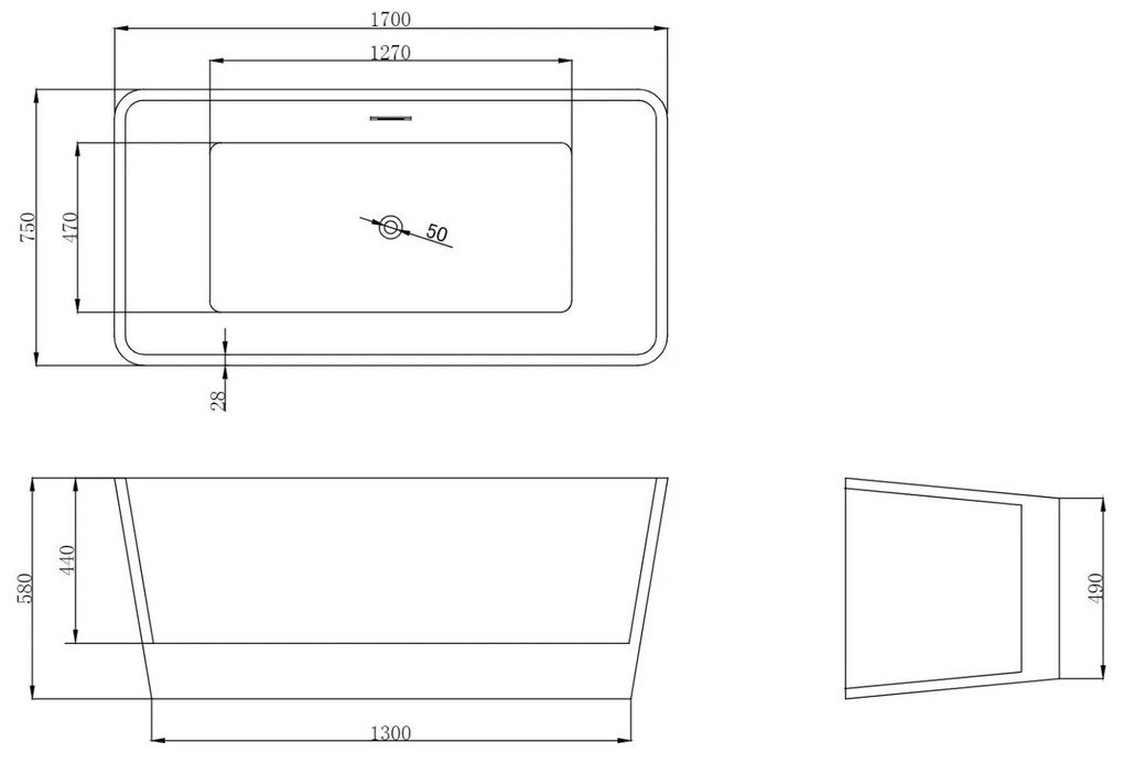 Cada baie freestanding 170 x 75 cm, forma dreptunghiulara, Cosmo Foglia