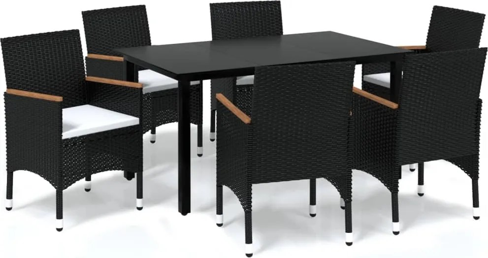 vidaXL Set mobilier de grădină cu perne, 7 piese, negru, poliratan