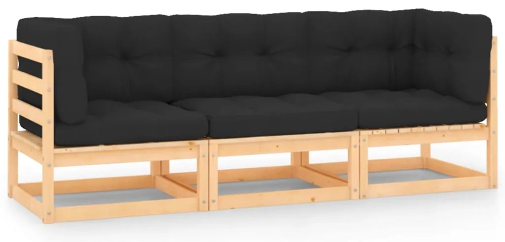 vidaXL Set mobilier de grădină cu perne, 3 piese, lemn masiv de pin
