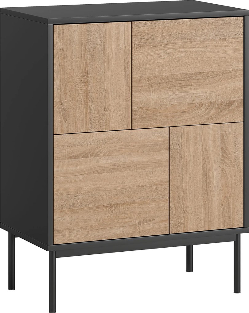HOMCOM Sideboard cu uși push-to-open, dulap pentru sufragerie cu picioare metalice, dulap de bucătărie, MDF, Negru+lemn natural | Aosom Romania