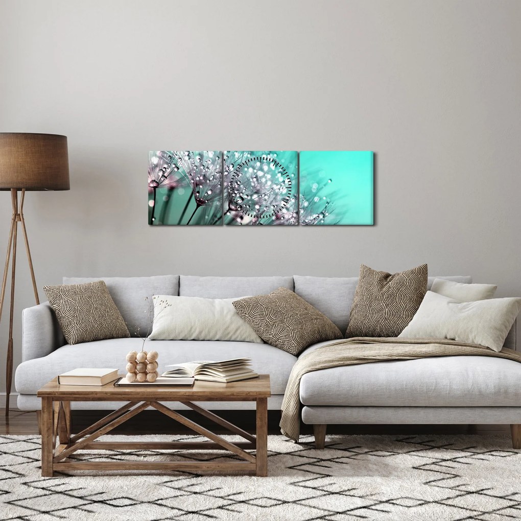 Tablou - planta cu rouă (cu ceas) (90x30 cm)