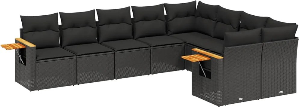vidaXL Set mobilier de grădină cu perne, 9 piese, negru, poliratan