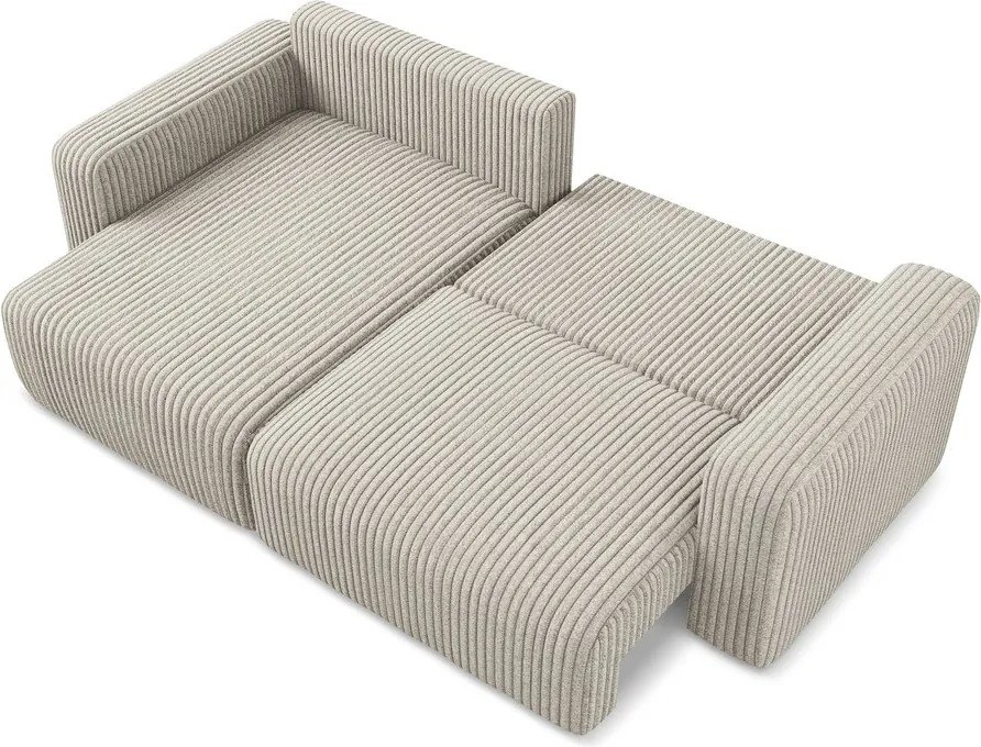 Colțar bej extensibil/cu spațiu de depozitare cu tapițerie din catifea reiată (cu colț pe partea stângă/cu șezlong) Kona – Makamii