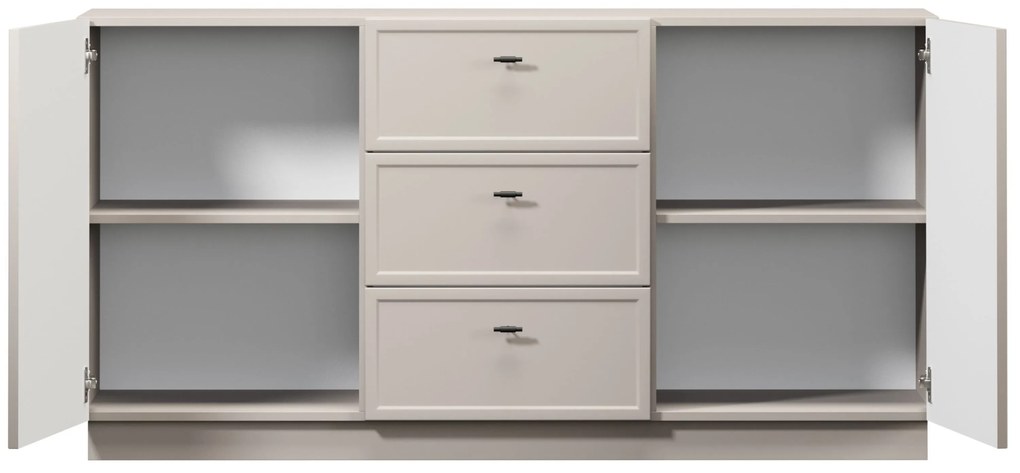 Comodă Lorini 150 cm cu sertare - cașmir / mânere negre T-bar