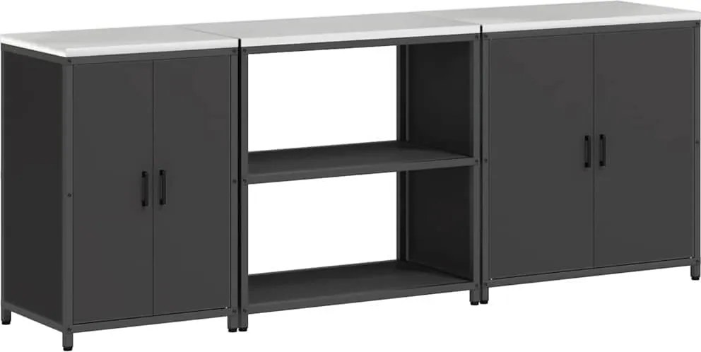 vidaXL Set de depozitare pentru bucătărie cu raft 3 pcs Negru Oțel