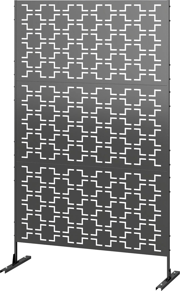 Outsunny Panou paravan decorativ de exterior cu model geometric decupat din metal - 122 x 45 x 198 cm, negru | Aosom Romania