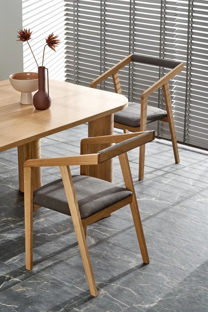 Set masa extensibila Elefante L160-240 cm + 6 scaune Azul 2 stejar natural/gri catifea