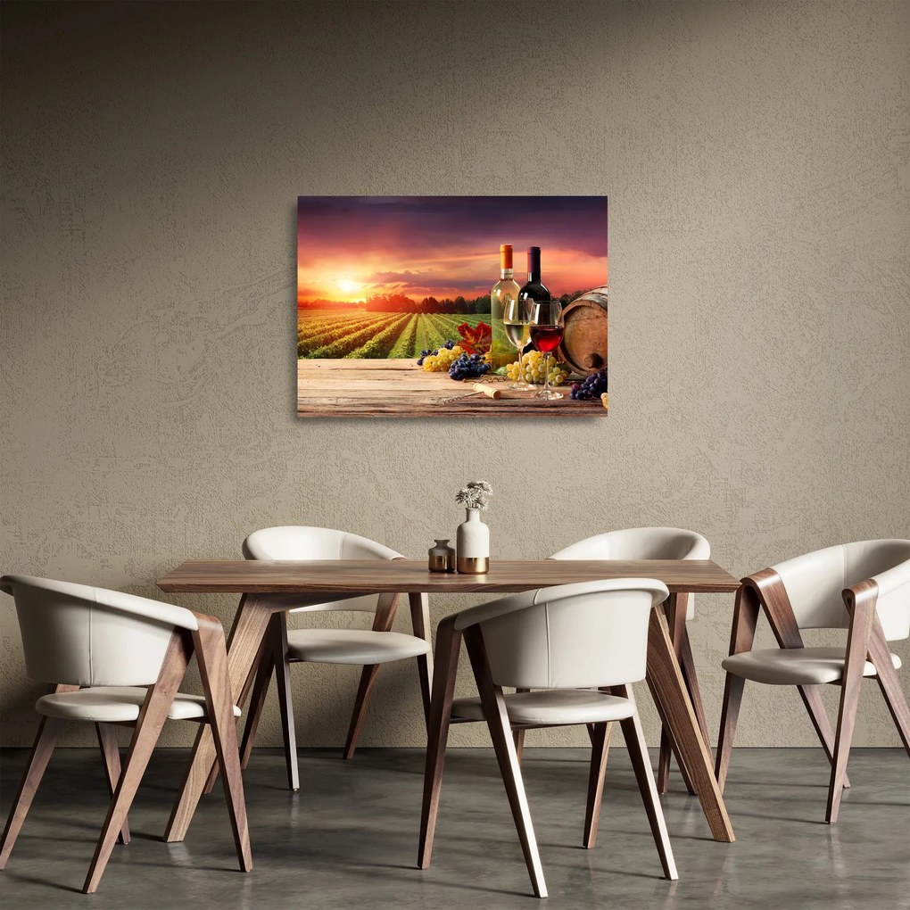 Tablou pe sticlă cu vie și vin (70x50 cm)