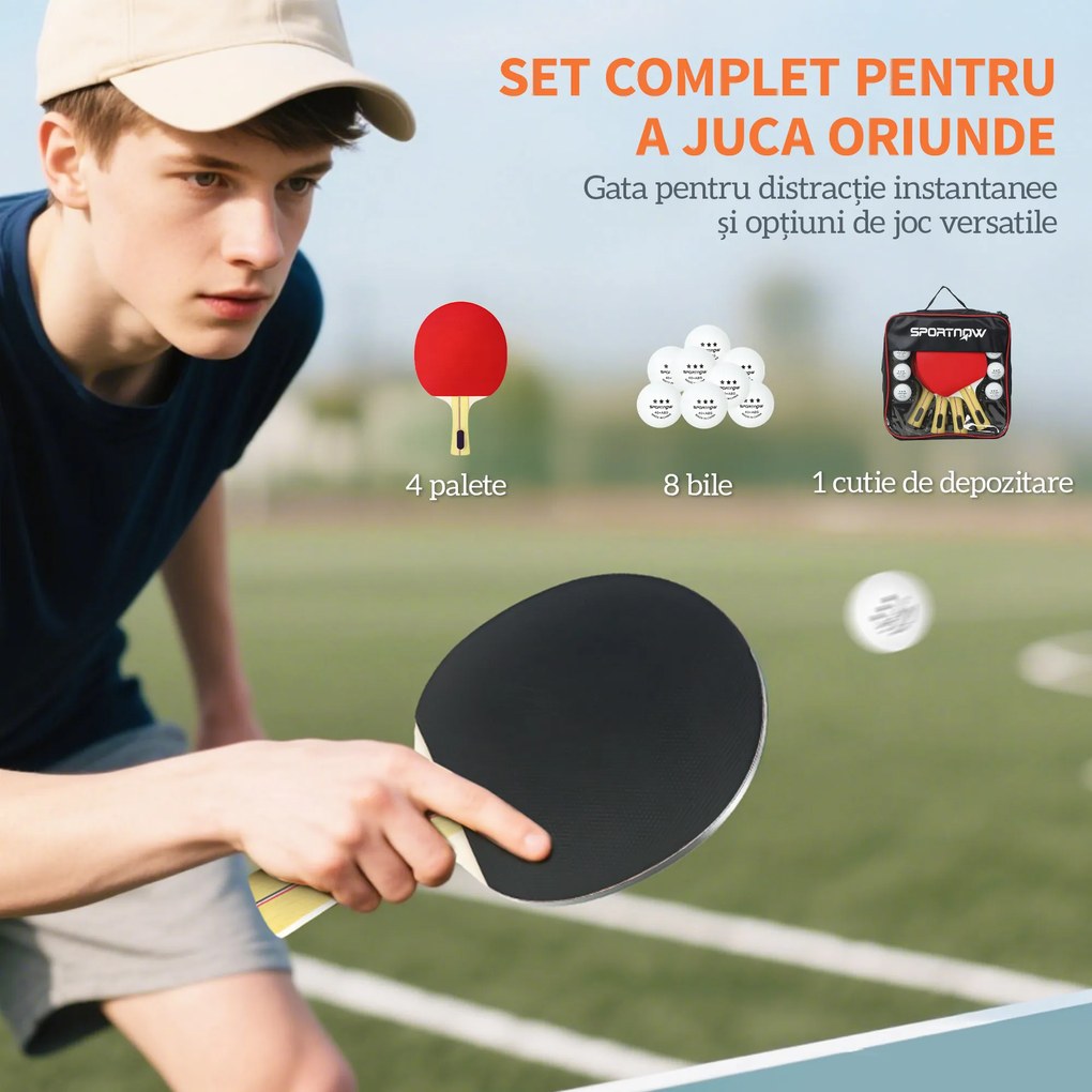 SPORTNOW Set 4 Palete Ping Pong și 8 Mingi cu Husă Roșu și Negru | Aosom Romania