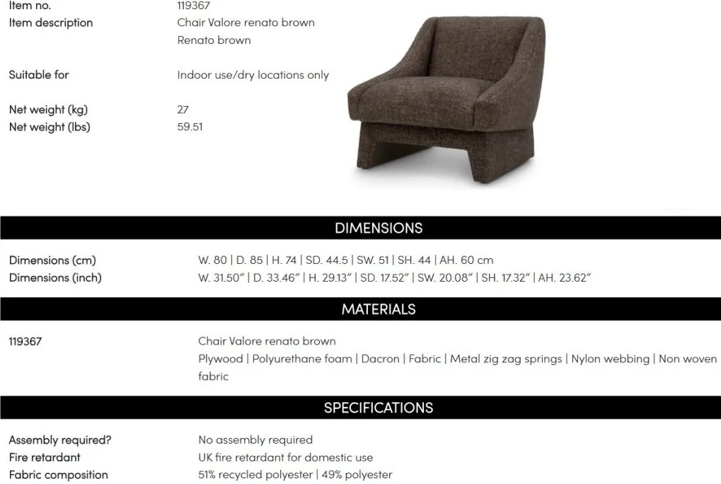 Fotoliu LUX tapitat Valore, Renato brown