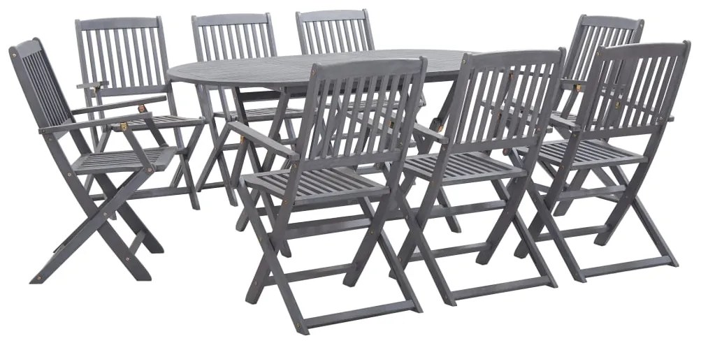 vidaXL Set mobilier de grădină, 9 piese, gri, lemn masiv de acacia