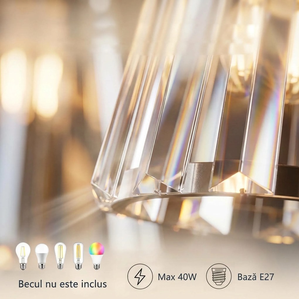 HOMCOM Plafonieră LED din Cristal cu 3 Lumini, Dulii E27, fără Becuri, pentru Living, Argintie | Aosom Romania
