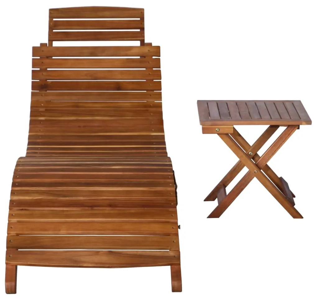 46653 vidaXL Șezlong cu masă, maro, lemn masiv de acacia